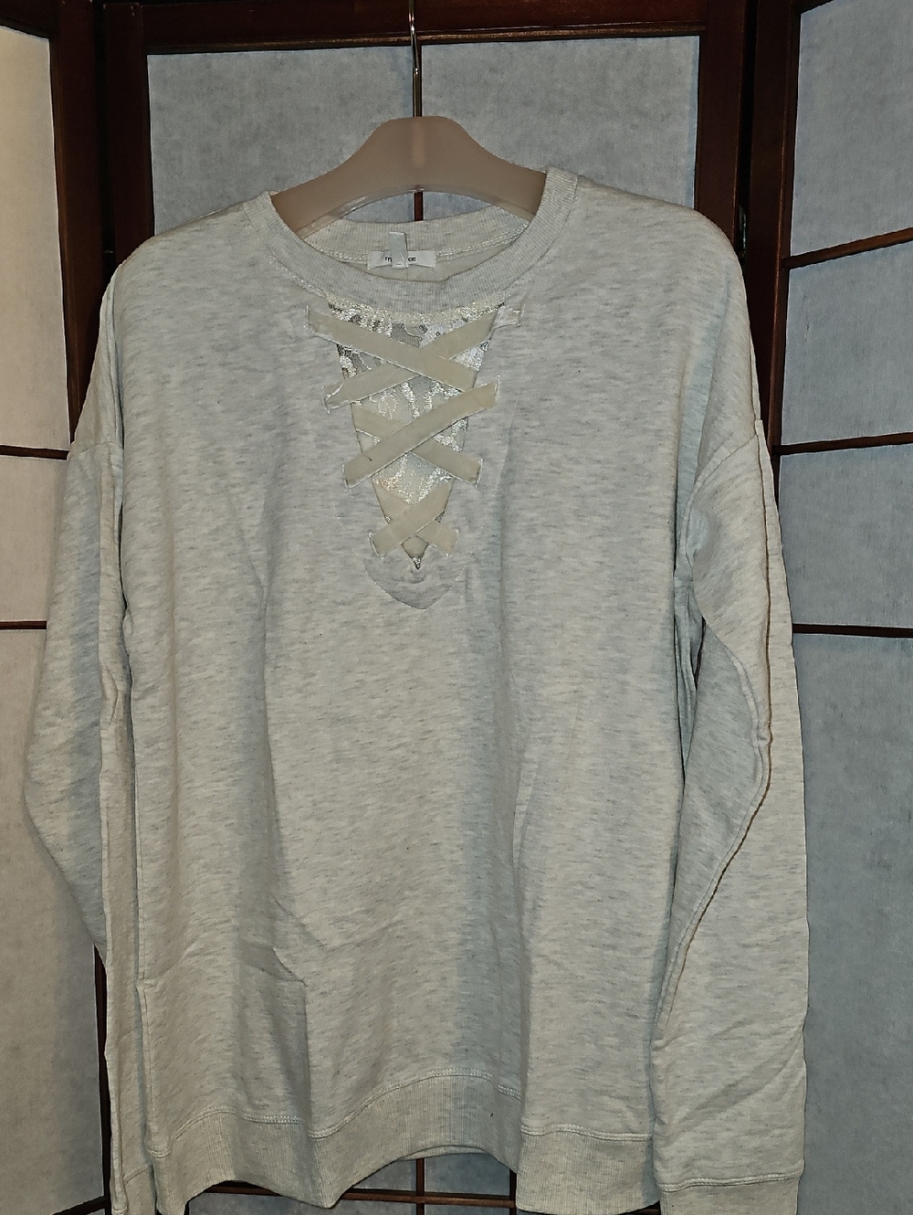 Maurices Cream Lace-Up Pullover Sweatshirt
